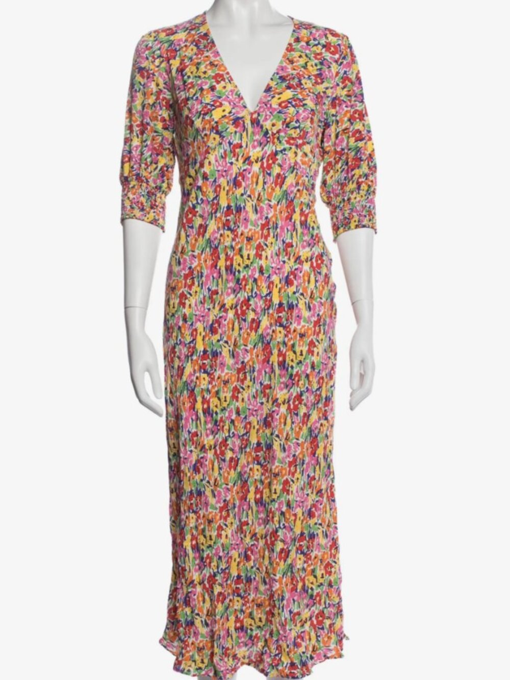 NWT RIXO for Target Floral Print Midi Dress Multicolor 3/4 Sleeve V-Neck Size 0
